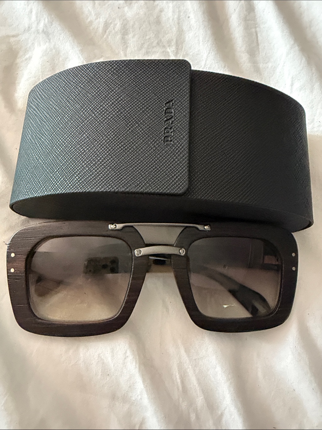 Prada Dark Wood-Tone Square Sunglasses With Gradient Lenses